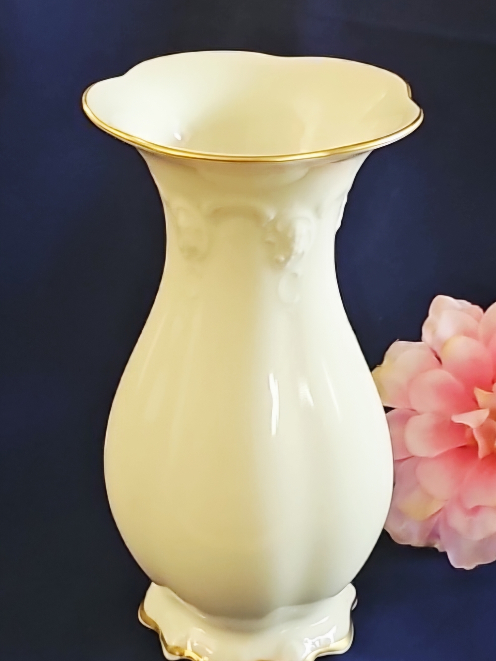 Vintage Rosenthal Ivory Porcelain Vase with Scalloped Top Gold Trim